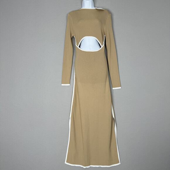 DISSH Dress Womens Large Binding Wheat Sleeved Knit Maxi Cut Out Ribbed  Party